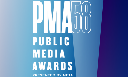 PMA58 logo. Public Media Awards, presented by NETA.