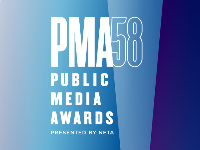 PMA58 logo. Public Media Awards, presented by NETA.